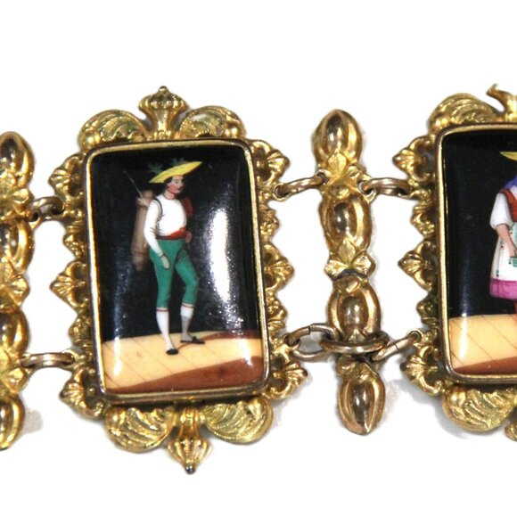 ANTIQUE GEORGIAN HAND PAINTED FOUR PANEL PORTRAIT BRACELET - Picture 8 of 8